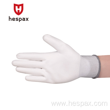 Hespax White Polyurethane Coated Anti-static Work Gloves